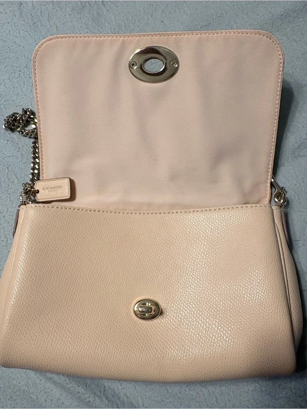 Coach Peach Leather Mini Bag with Gold Chain